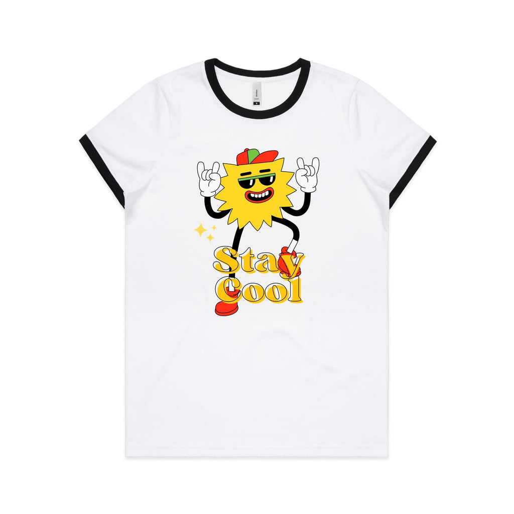 Stay Cool - Women's Ringer Tee White Black Womens Ringer T-shirt Printed In Australia