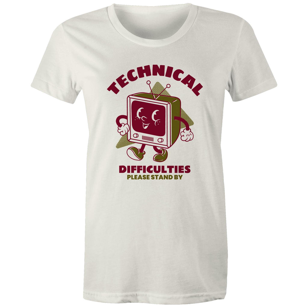 Retro TV, Technical Difficulties - Womens T-shirt Natural Womens T-shirt Printed In Australia Retro Tech