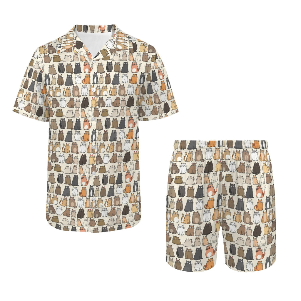 Lots Of Cats Men's Hawaiian Shirt & Shorts Set Men's Hawaiian Shirt & Shorts Set animal Printed Offshore