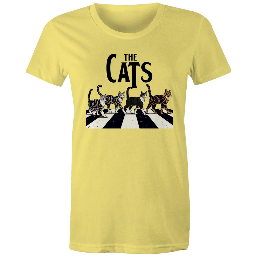 The Cats, Fab Four Crossing Road - Womens T-shirt Yellow Womens T-shirt animal Music Printed In Australia