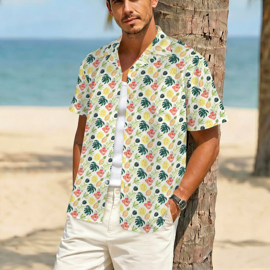 Pineapple Tropical Men's Crinkle Hawaiian Shirt