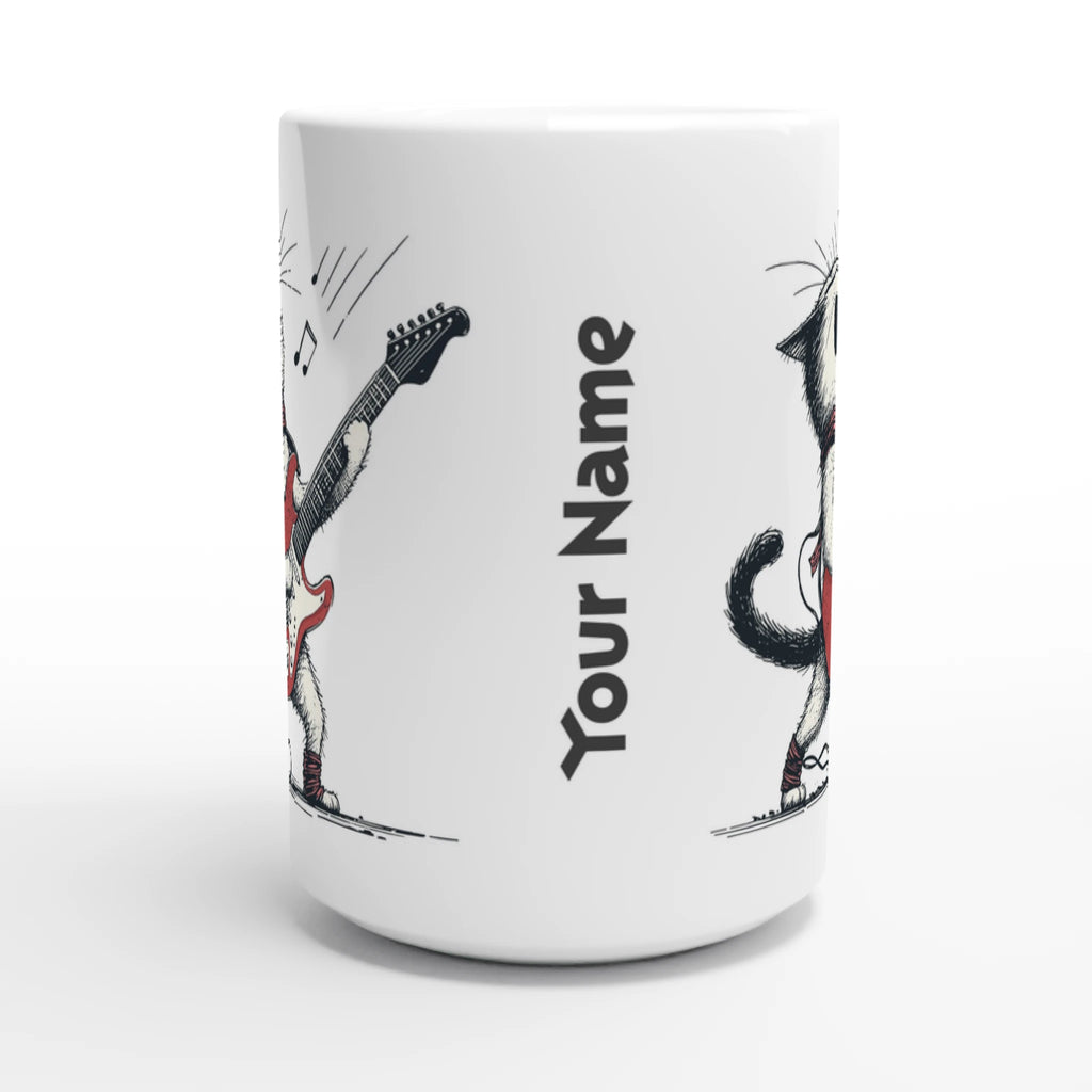 Personalised Cat Playing Guitar White 15oz Ceramic Mug Personalised 15oz Mug animal Globally Fulfilled Music