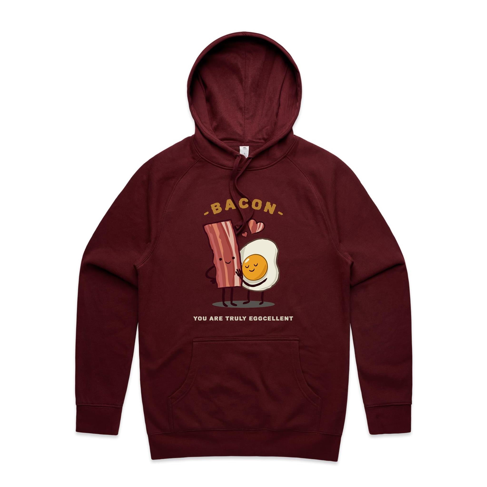 Bacon, You Are Truly Egg-cellent - Mens Hoodie Burgundy Mens Hoodie Food Printed In Australia