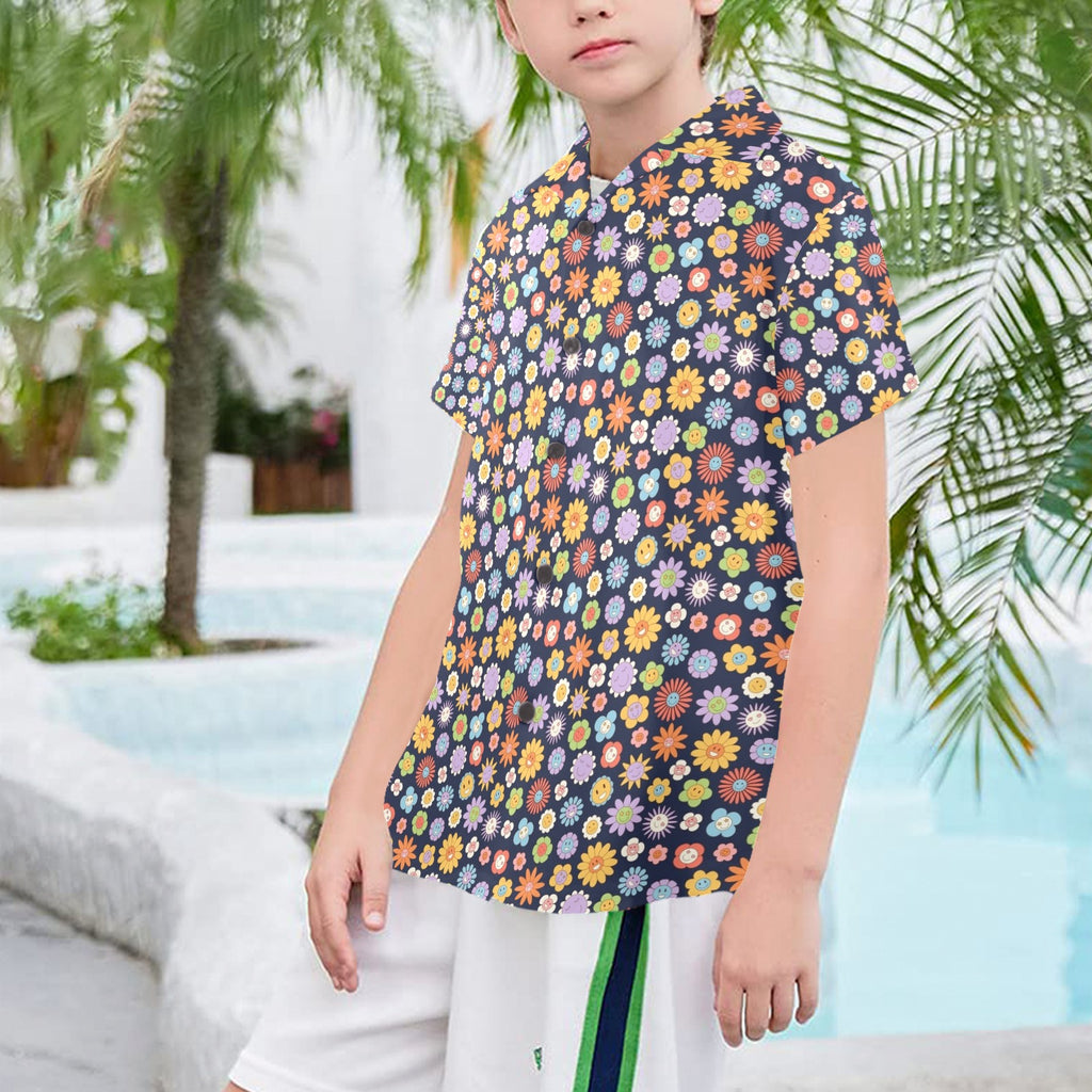 Groovy Flowers Senior Kids Hawaiian Shirt