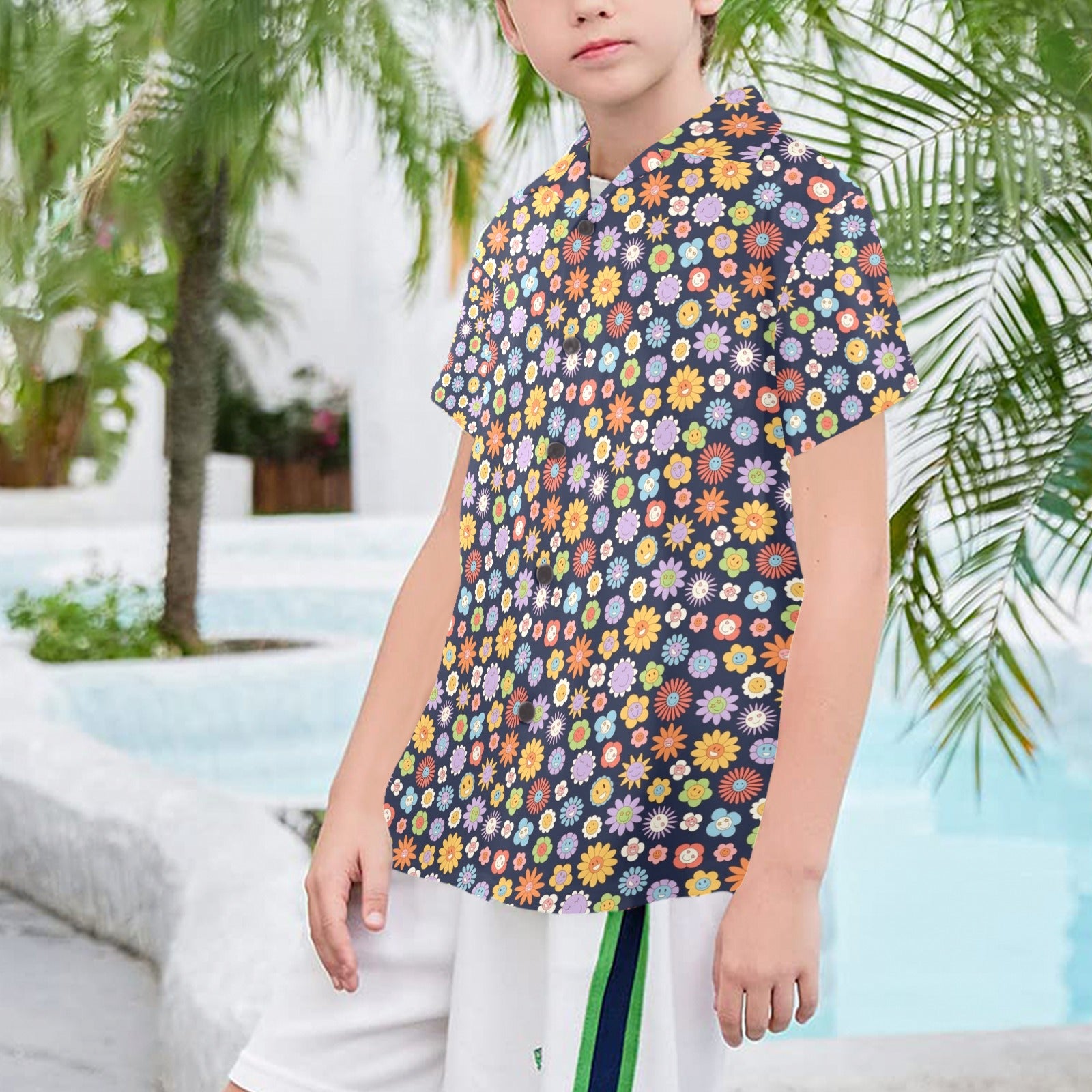 Groovy Flowers Senior Kids Hawaiian Shirt