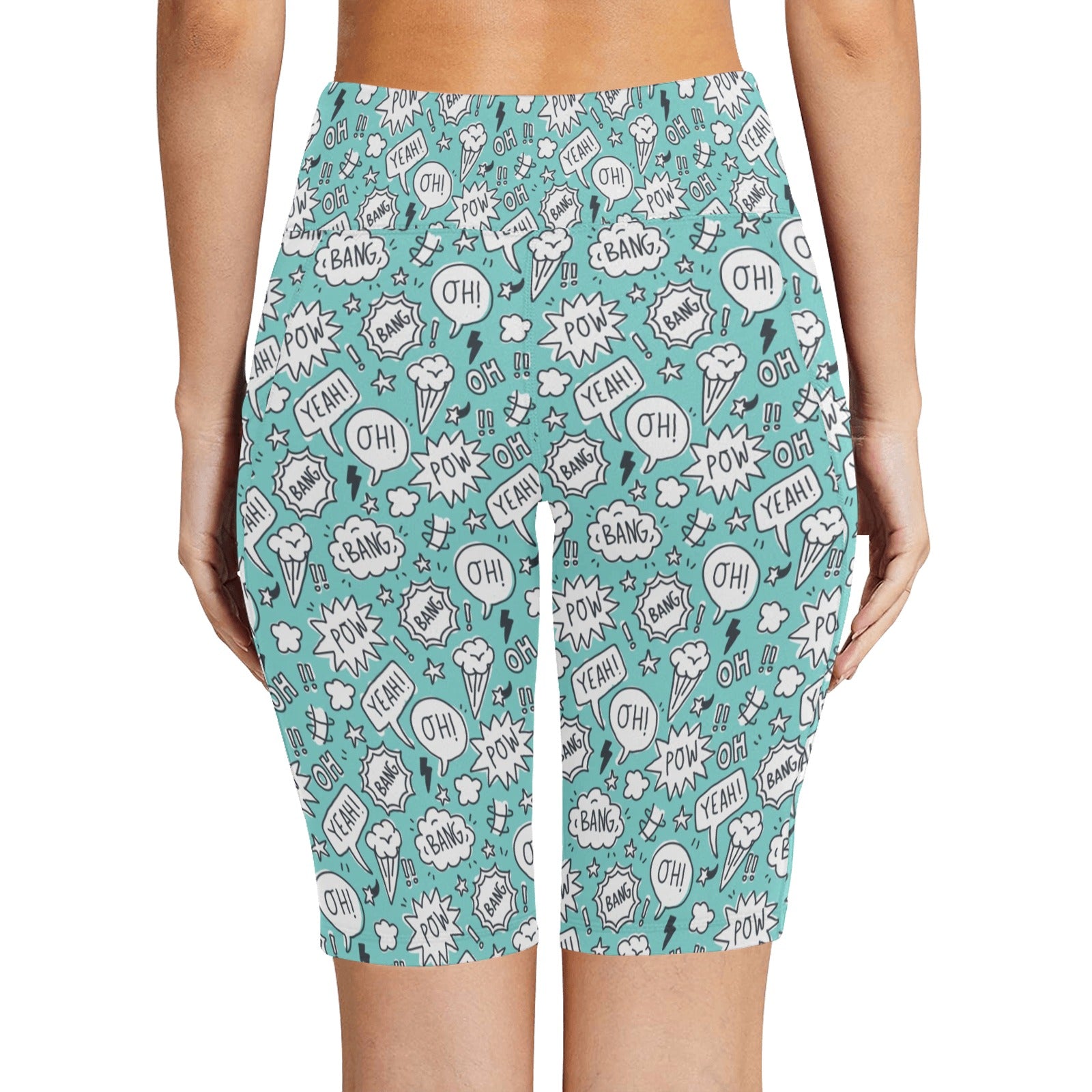 Comic Book Speech Bubbles Women's Bike Shorts With Side Pockets Women's Bike Shorts comic Printed Offshore