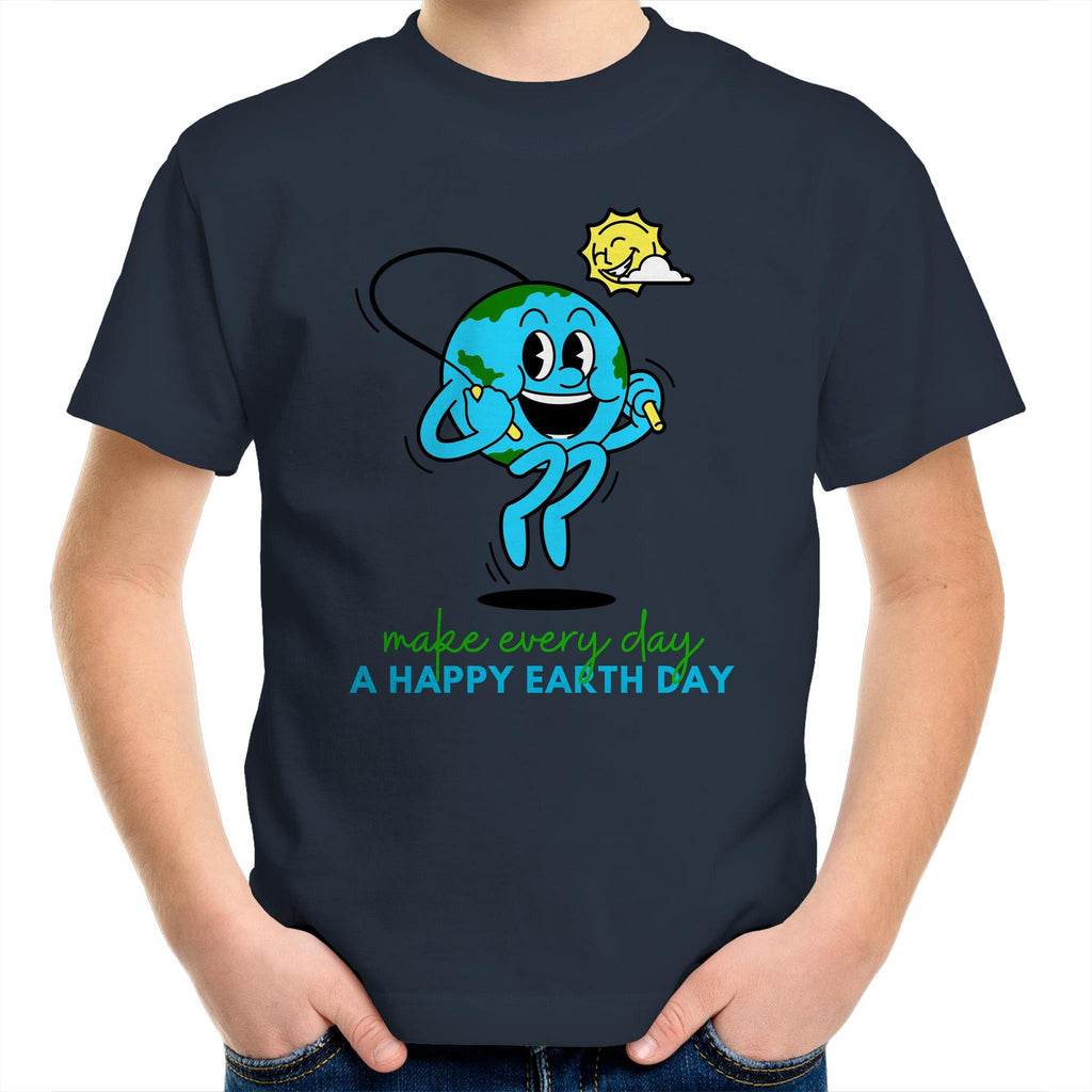 Make Every Day A Happy Earth Day - Kids Youth T-Shirt Navy Kids Youth T-shirt Environment Printed In Australia
