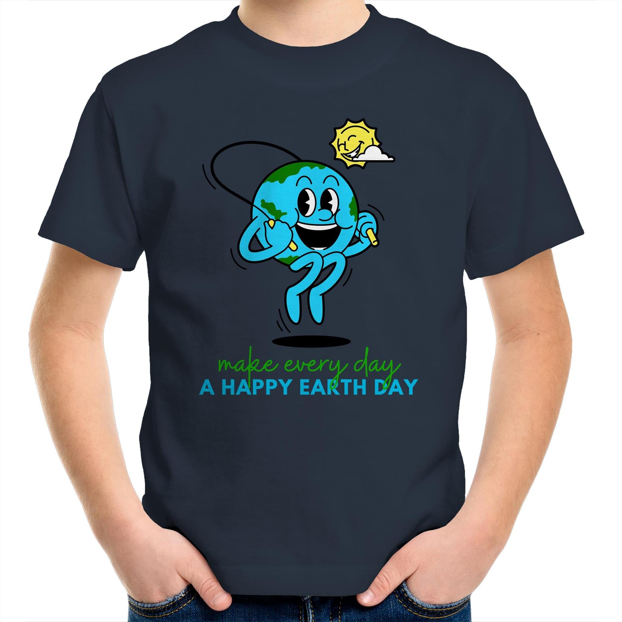 Make Every Day A Happy Earth Day - Kids Youth T-Shirt Navy Kids Youth T-shirt Environment Printed In Australia