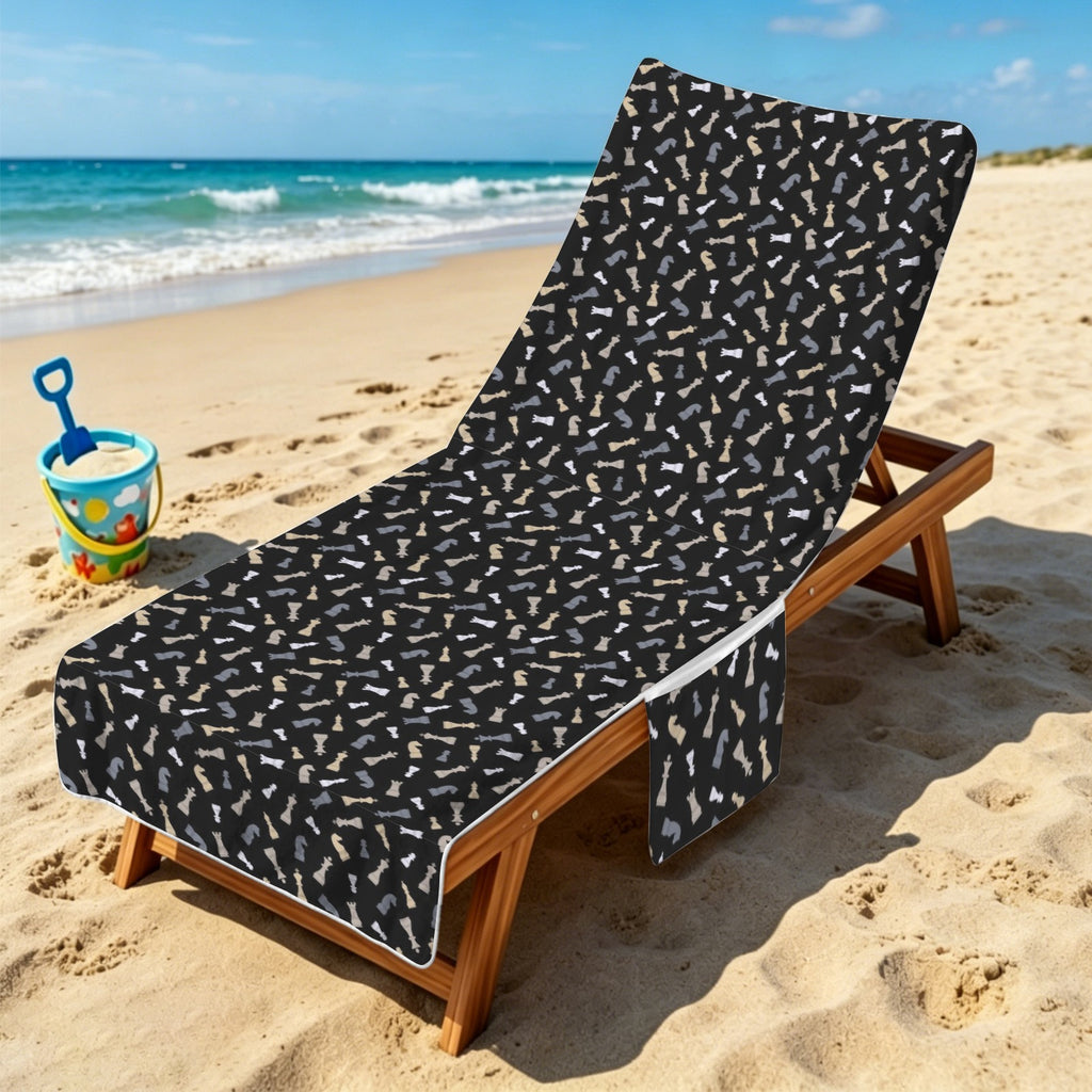 Chess Pattern Beach Chair Towel Cover with Side Pockets
