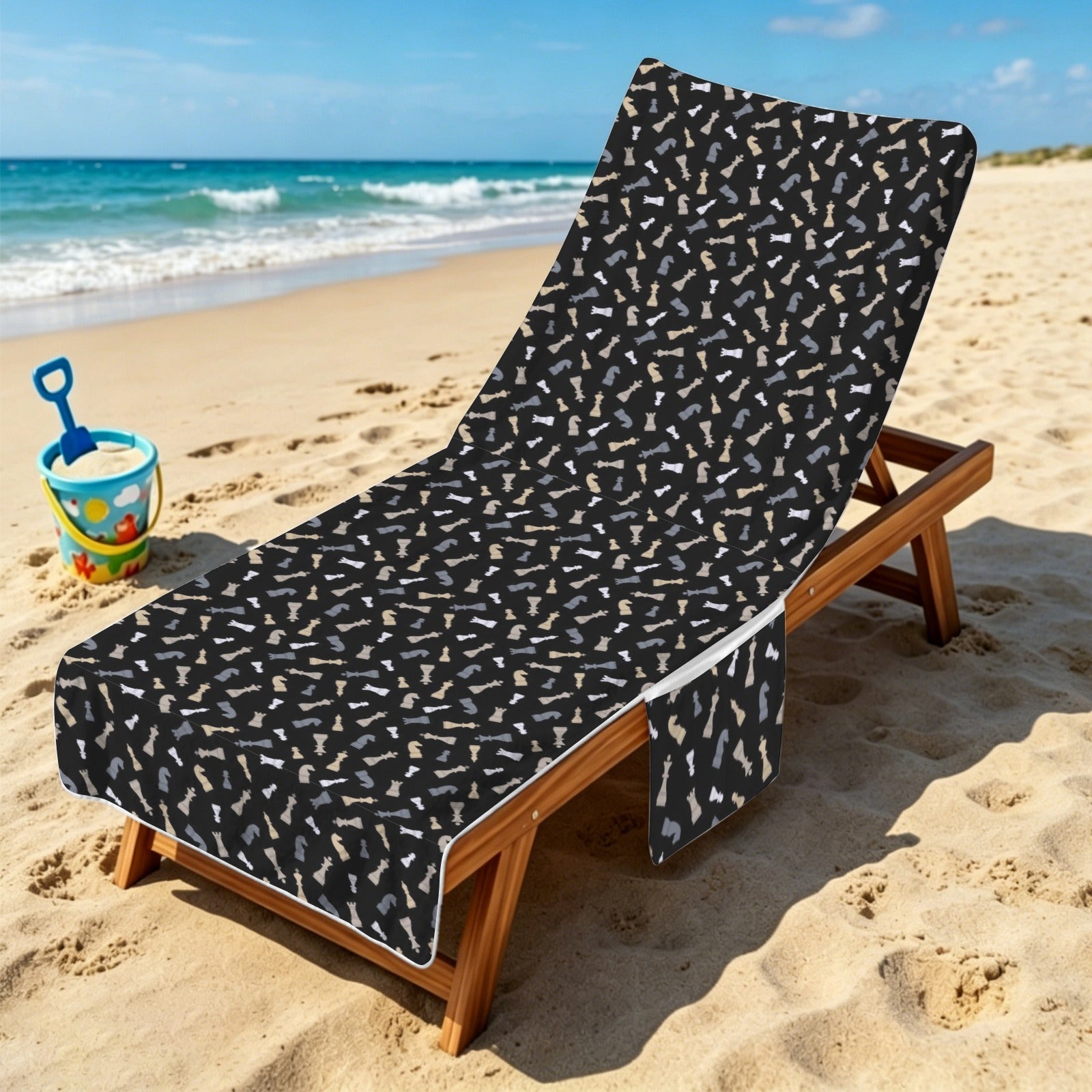 Chess Pattern Beach Chair Towel Cover with Side Pockets