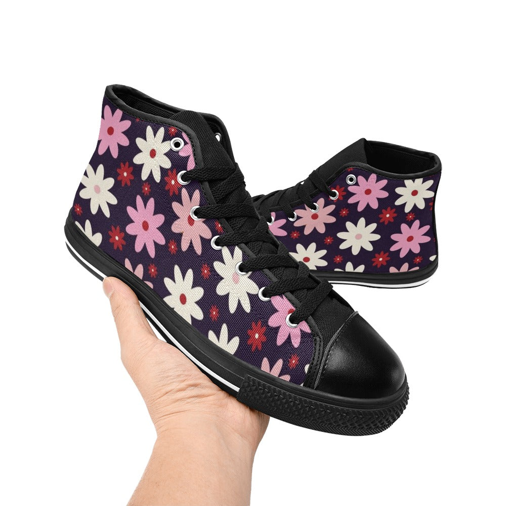 Pink Daisy Women's High Top Canvas Shoes Womens Classic High Top Shoes Plants Printed Offshore