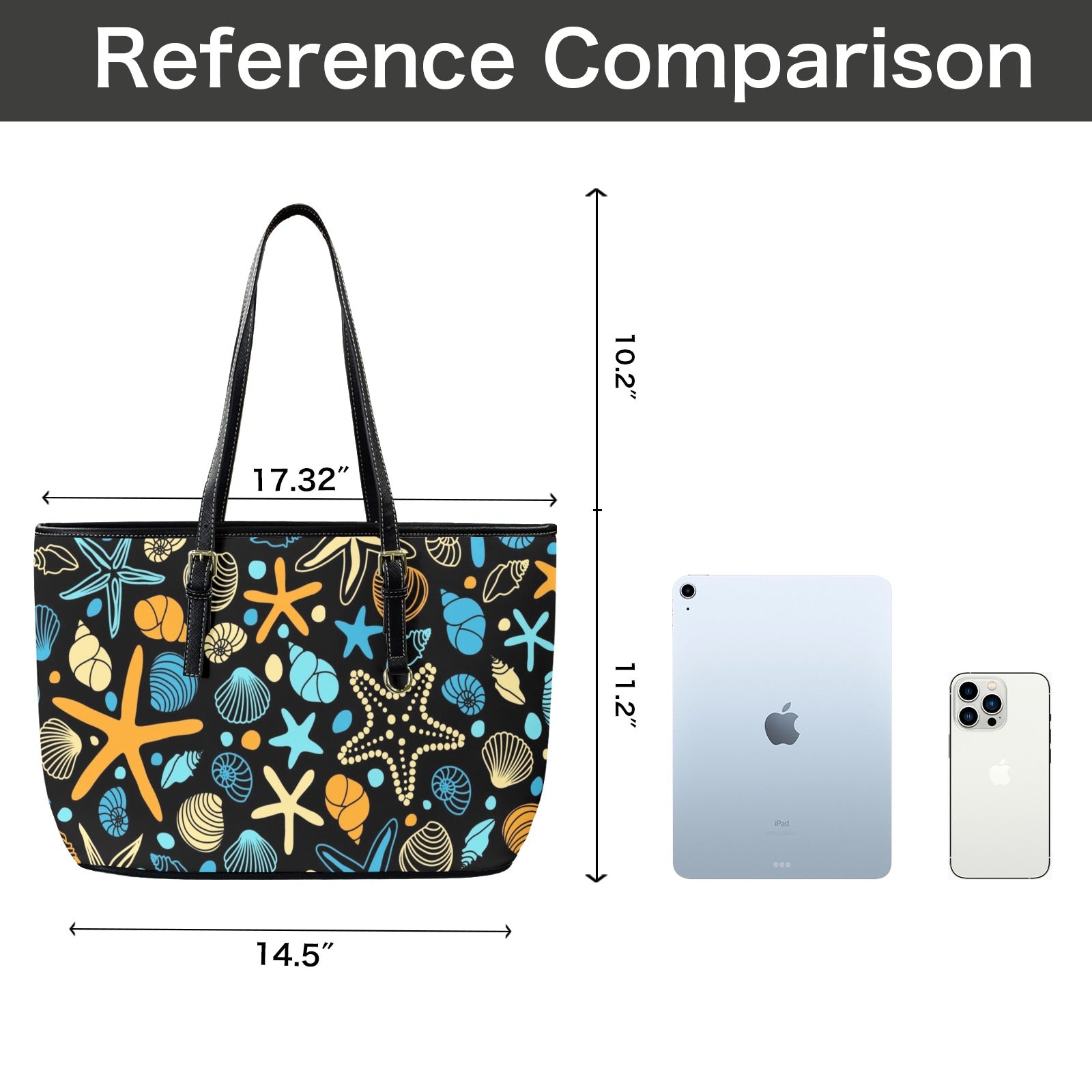 Starfish And Shells - Leather Tote Bag-Large