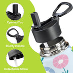 Abstract Cute Flowers 12oz Kids Water Bottle with Straw Lid