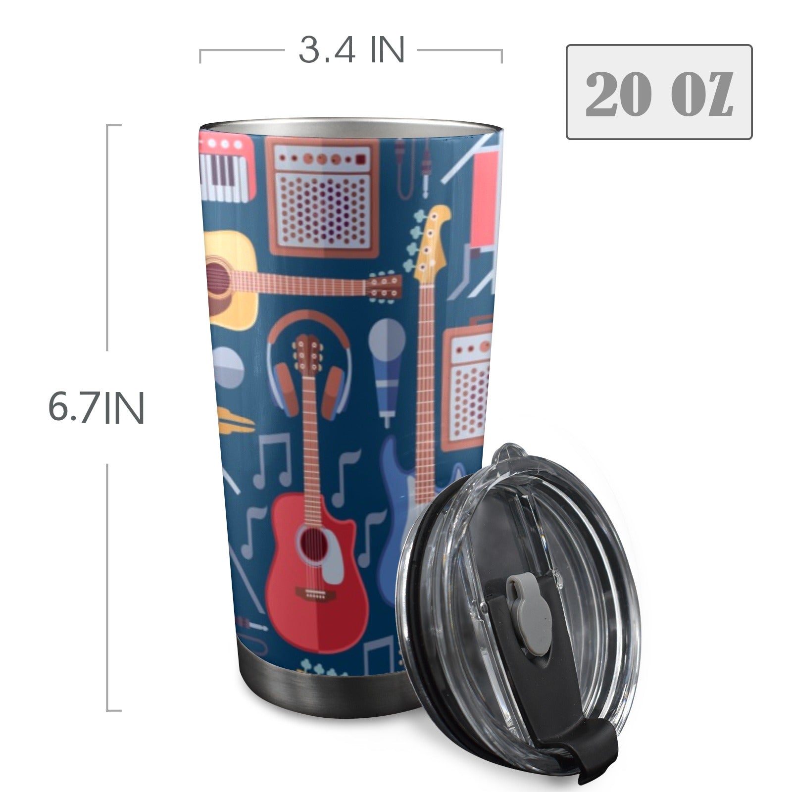 Music Instruments - 20oz Mobile Tumbler with Lid (Black Lock) 20oz Travel Mug Music Printed Offshore