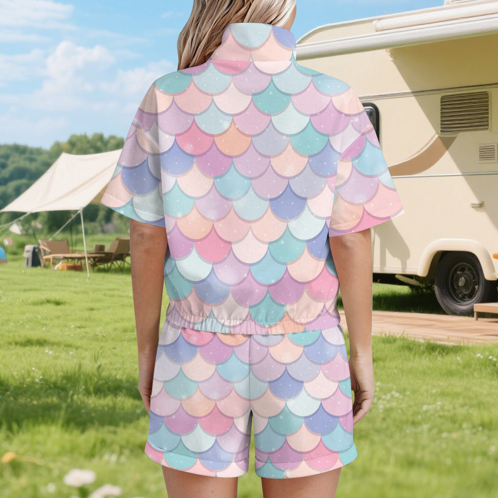 Mermaid Scales Women's Windbreaker Short Set Women's Windbreaker Short Set Ocean Printed Offshore
