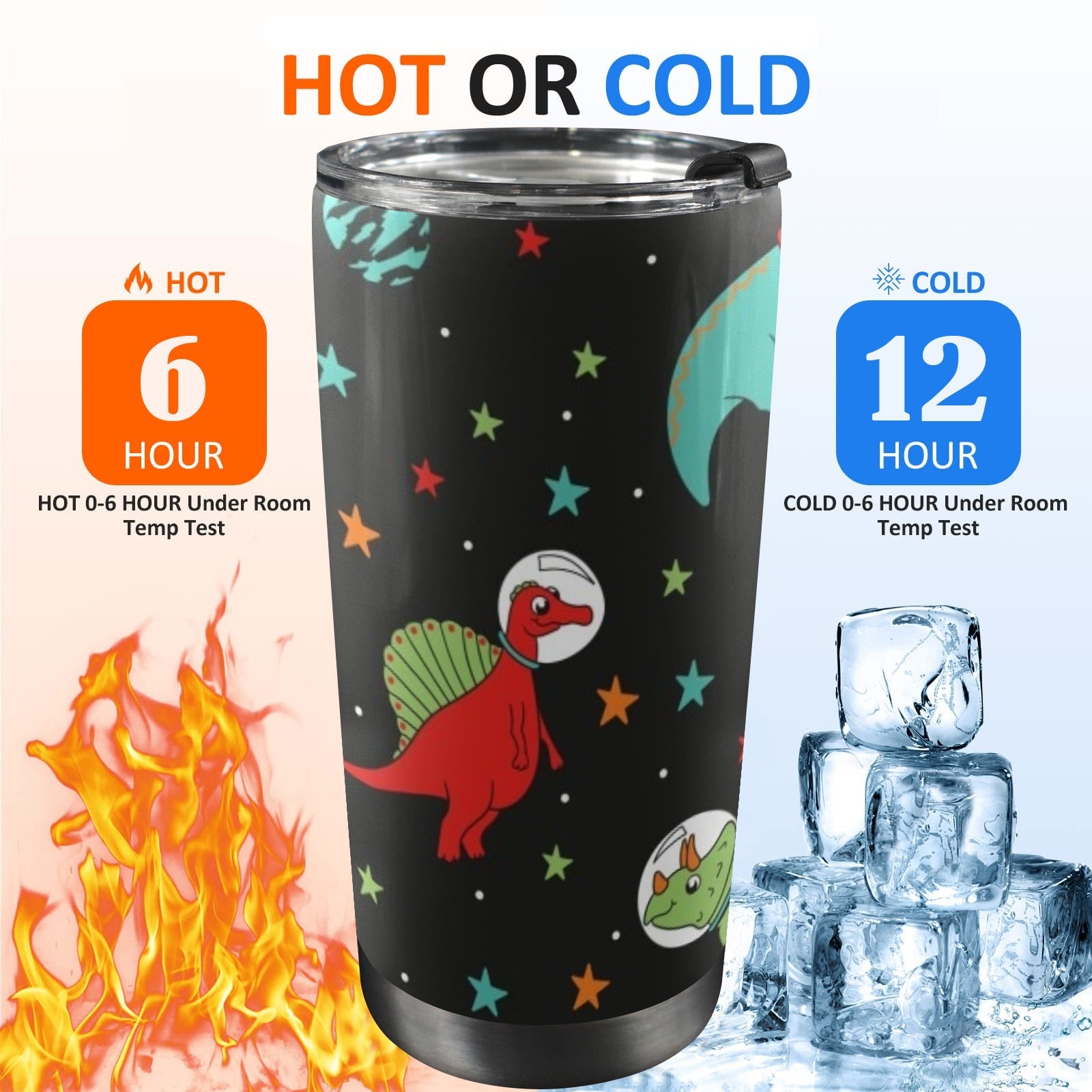 Astronaut Dinosaurs - 20oz Mobile Tumbler with Lid (Black Lock) 20oz Travel Mug animal Printed Offshore Space