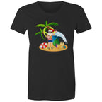 Summer Surf Santa - Womens T-shirt Black Womens Christmas T-shirt Christmas Printed In Australia