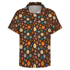 Abstract Floral On Brown Women's Collared Pocketless Short Sleeve Shirt