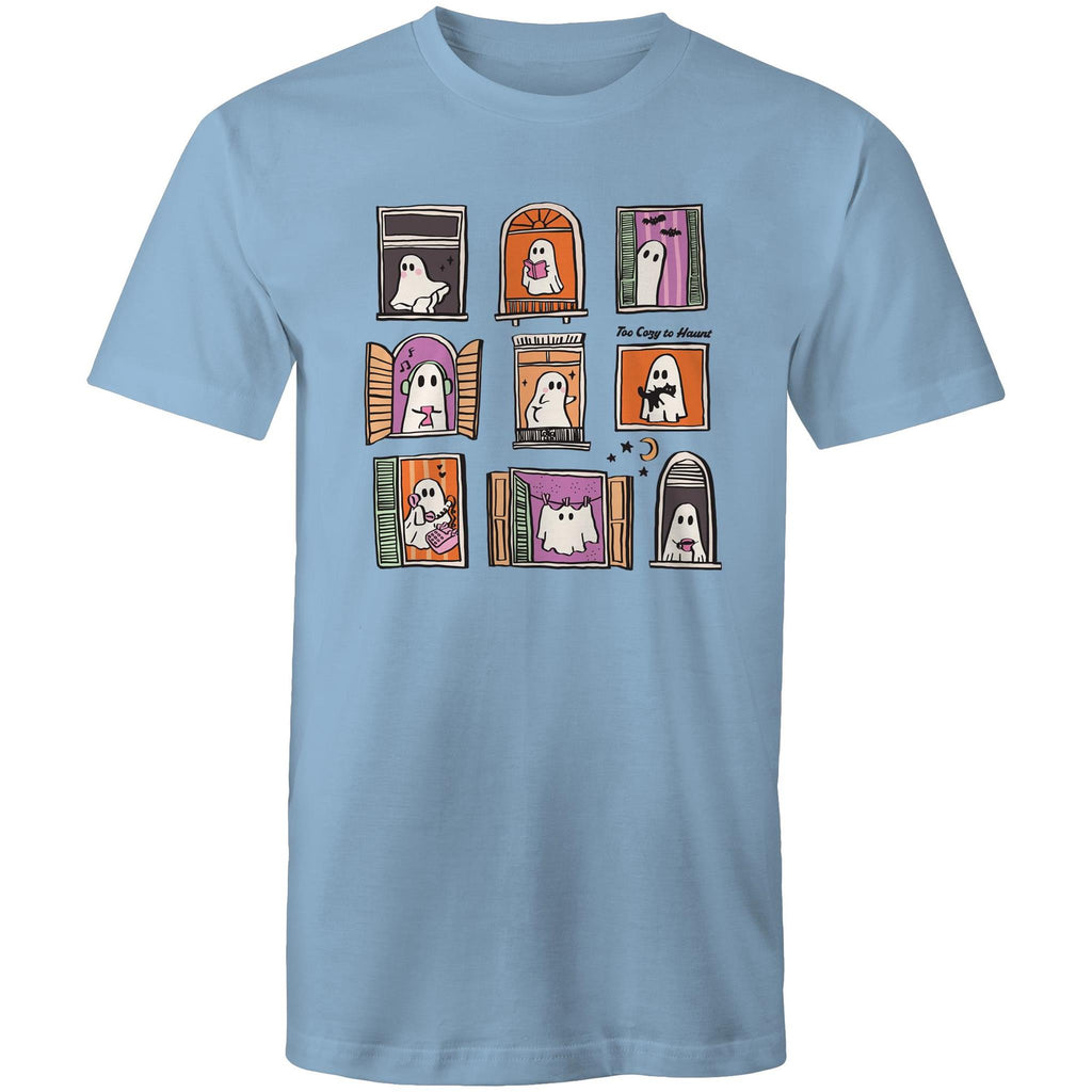 Ghosts In Windows - Mens T-Shirt Carolina Blue Mens T-shirt Halloween Printed In Australia