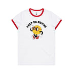 Keep On Moving - Women's Ringer Tee White Red Womens Ringer T-shirt Positivity Printed In Australia
