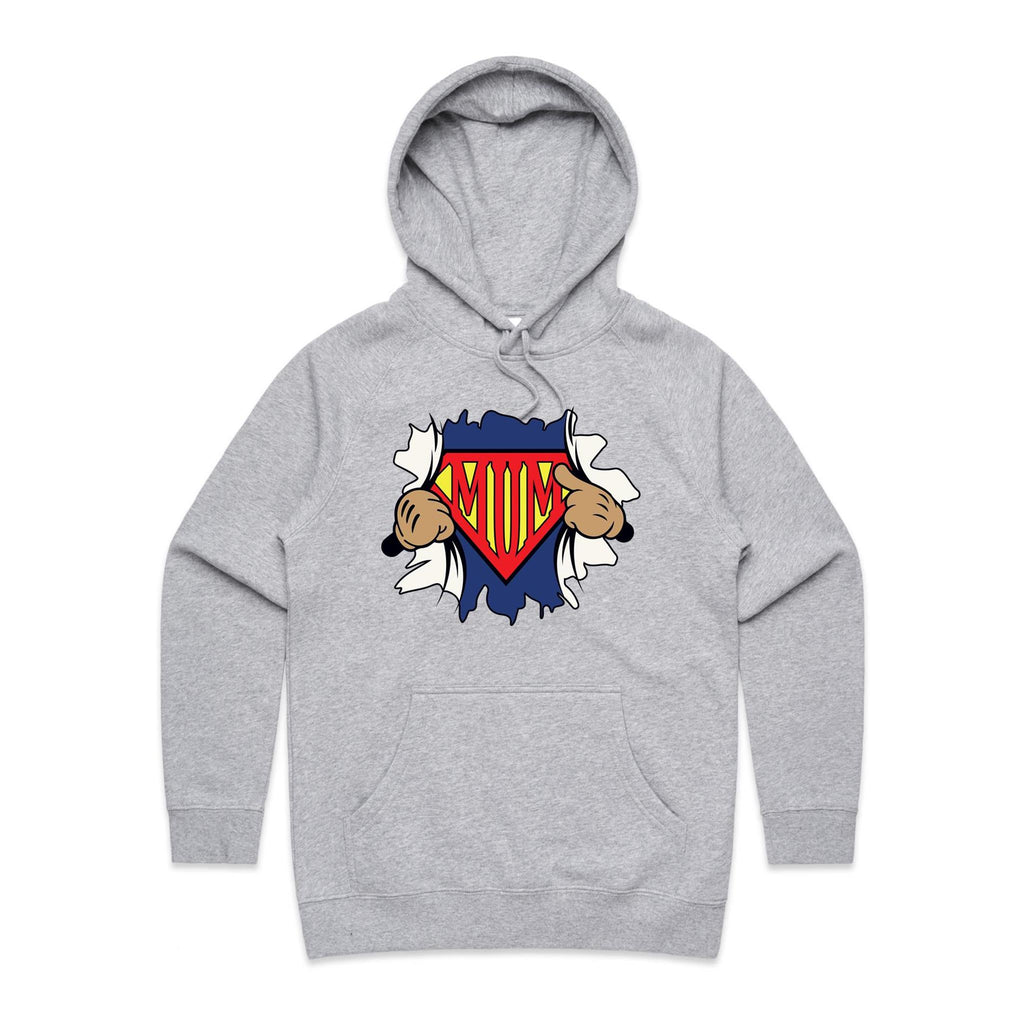 Super Mum - Womens Hoodie Grey Marle Womens Hoodie comic Mum Printed In Australia