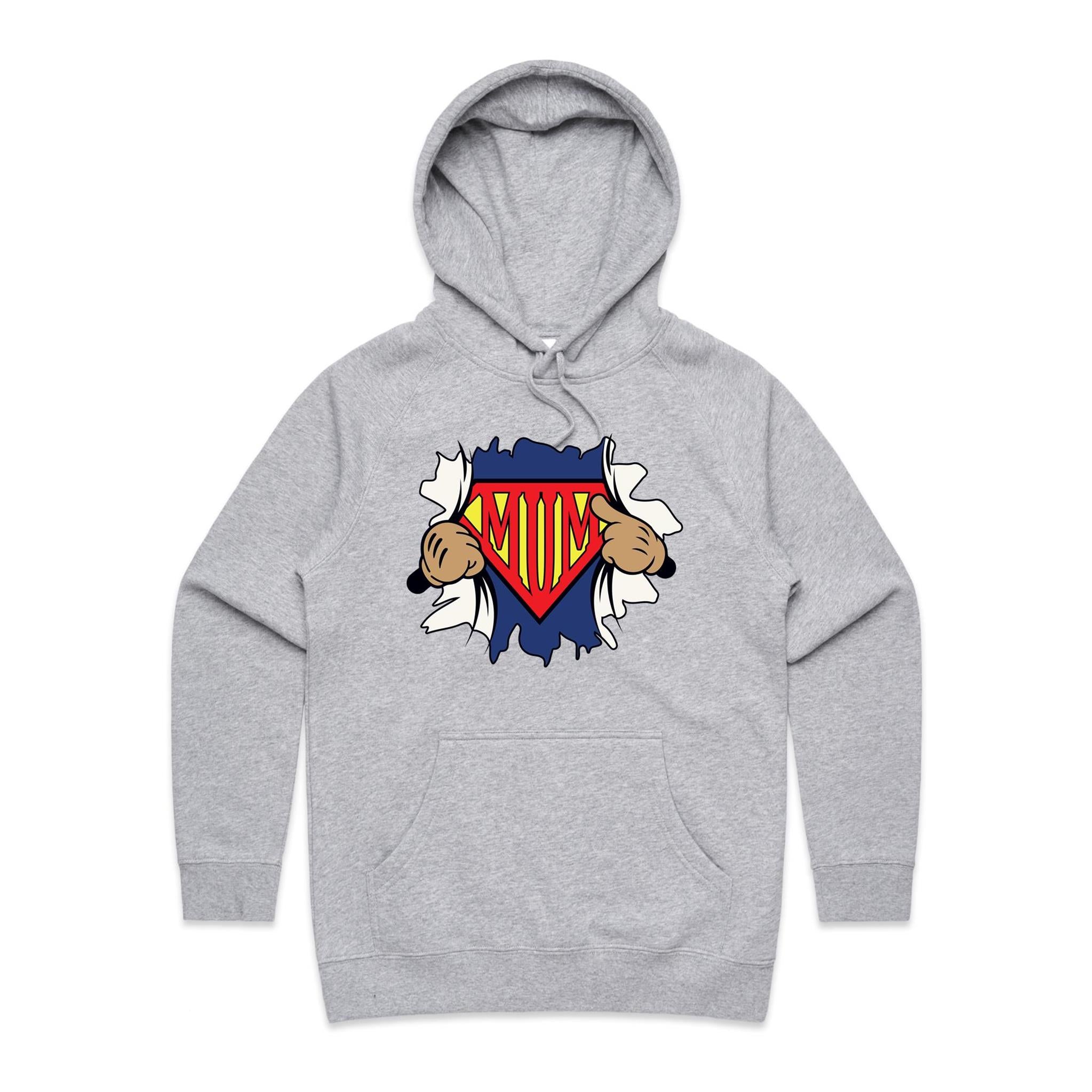 Super Mum - Womens Hoodie Grey Marle Womens Hoodie comic Mum Printed In Australia