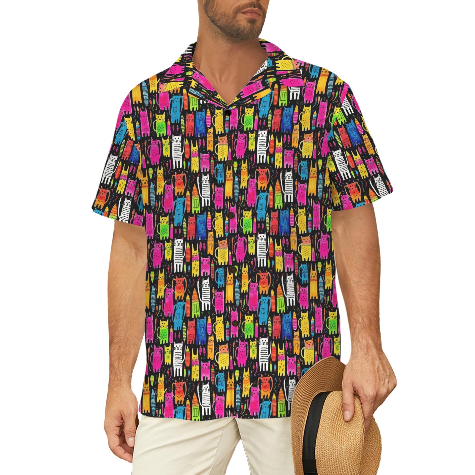 Colourful Cats Men's Short Sleeve Hawaiian Shirt Men's Hawaiian Shirt (New) animal Printed Offshore