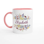 Personalise - Flower Frame Name - 11oz Ceramic Mug Ceramic Pink Personalised 11oz Mug customise Globally Fulfilled Name personalise Plants