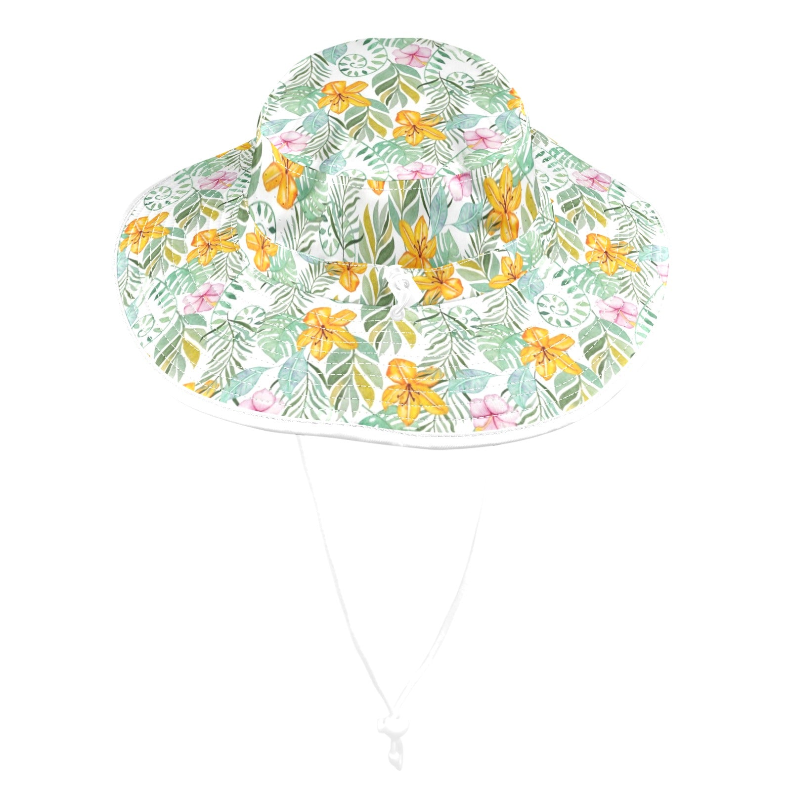 Tropical Flowers And Leaves Wide Brim Bucket Hat Wide Brim Bucket Hat Plants Printed Offshore