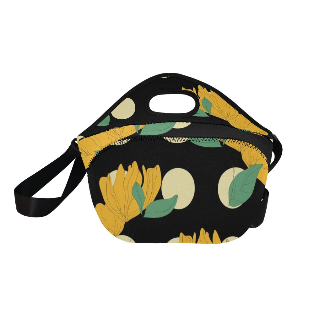 Yellow Flowers And Dots Neoprene Lunch Bag/Large (Model 1669) Neoprene Lunch Bag Plants Printed Offshore