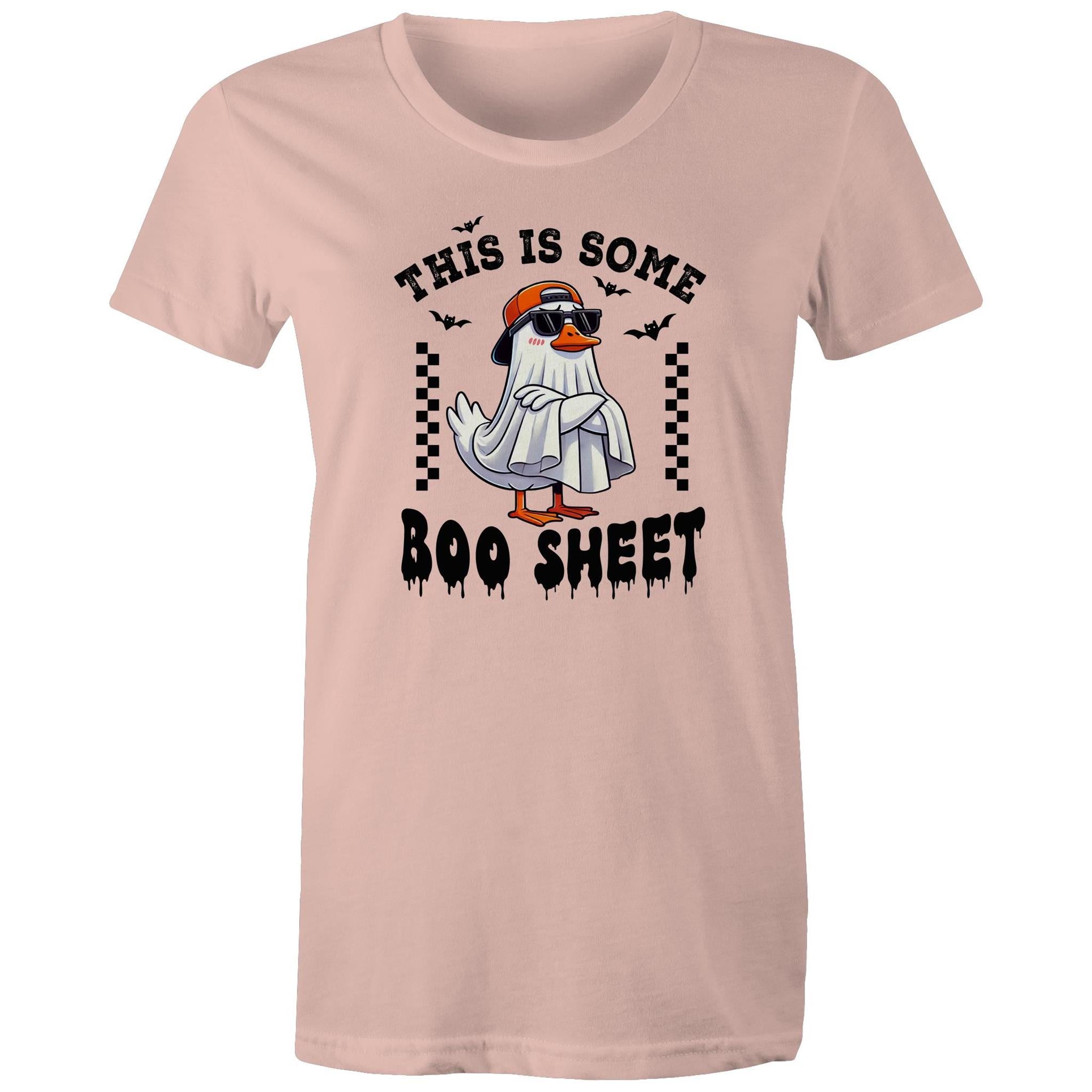 This Is Some Boo Sheet, Halloween - Womens T-shirt Pale Pink Womens T-shirt Halloween Printed In Australia