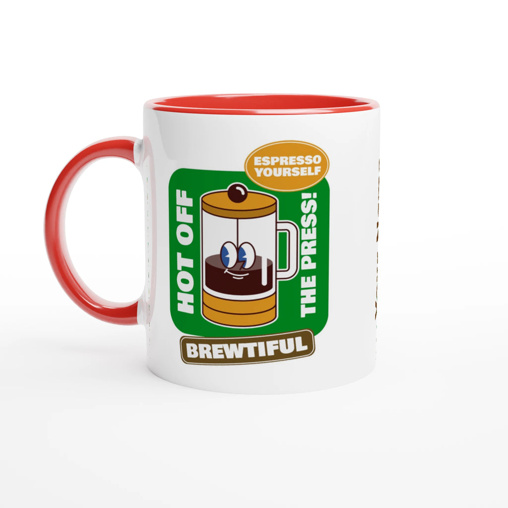 Personalised - Brewtiful, Espresso Yourself - White 11oz Ceramic Mug with Colour Inside Ceramic Red Personalised 11oz Mug Coffee customise Globally Fulfilled personalise