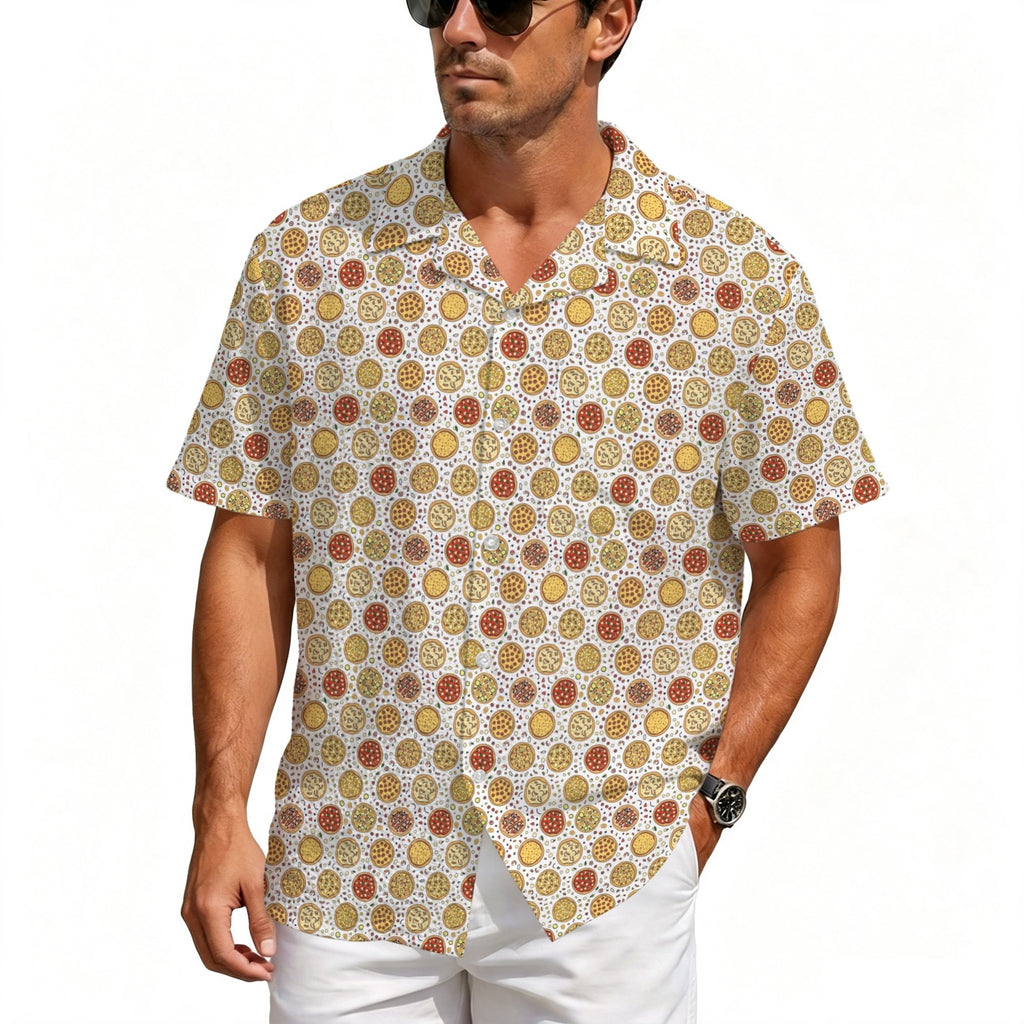 Round Pizzas On White Men's Crinkle Hawaiian Shirt