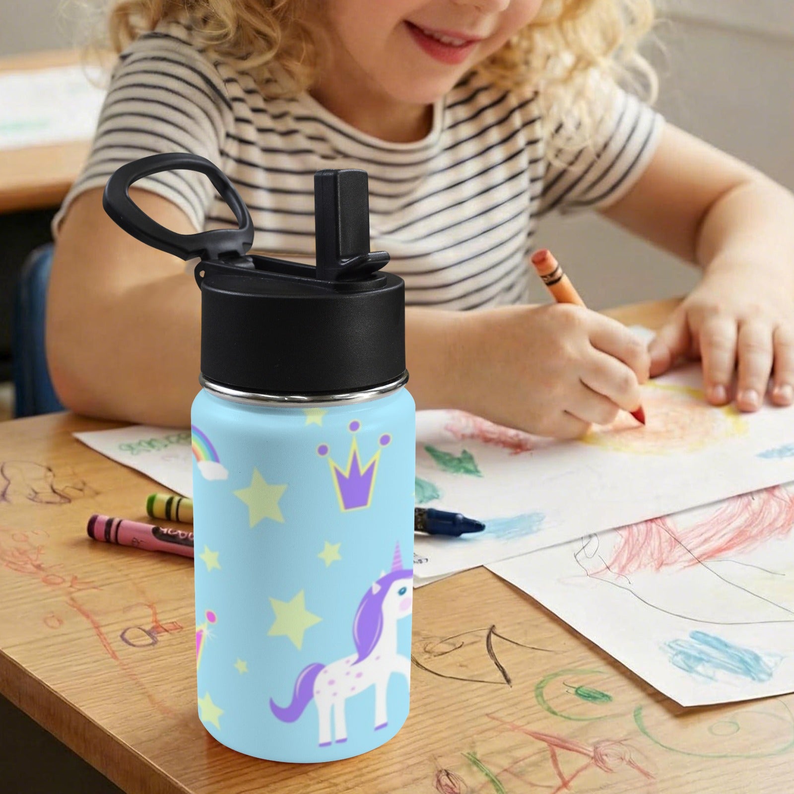 Unicorn Crown 12oz Kids Water Bottle with Straw Lid