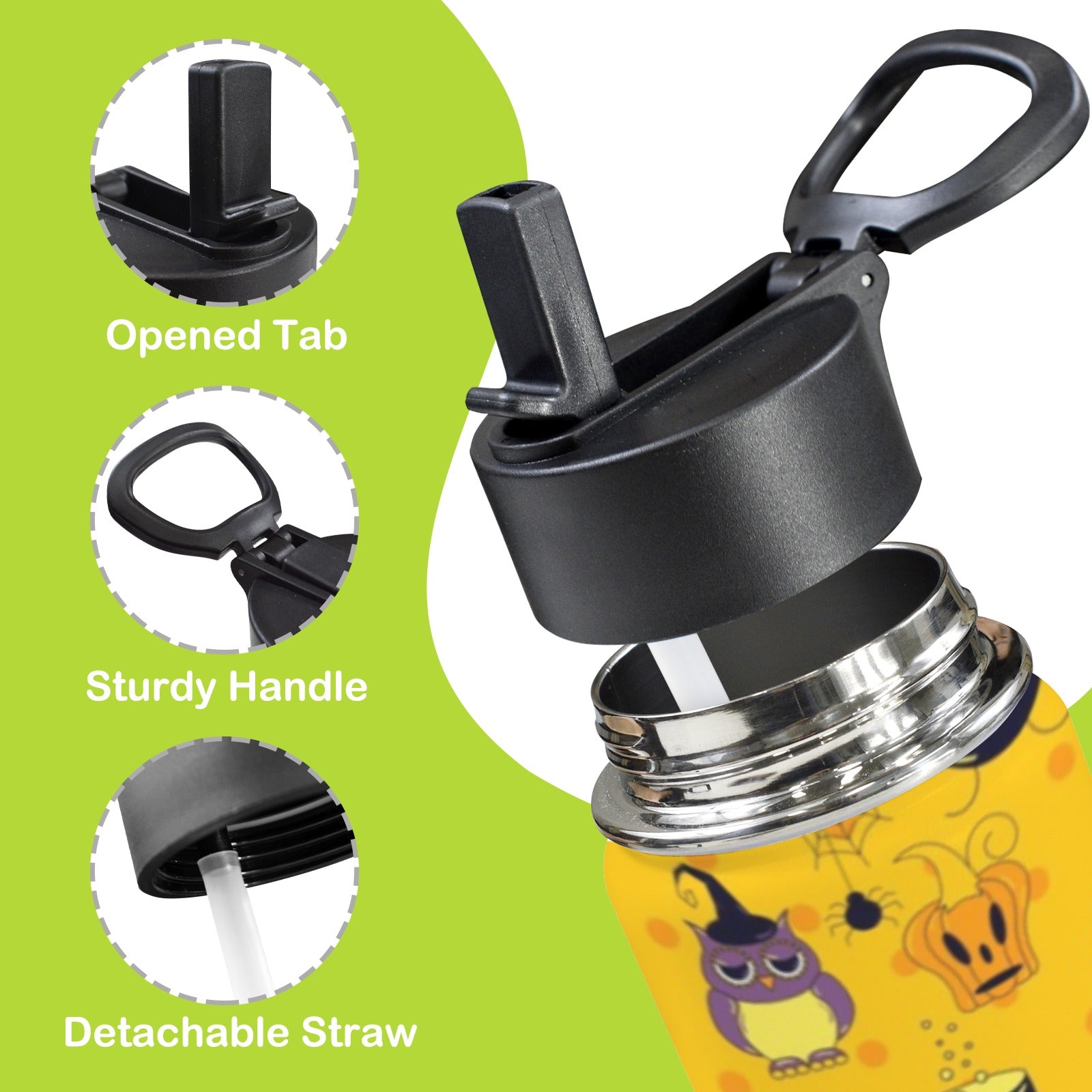 Halloween Owl 12oz Kids Water Bottle with Straw Lid