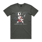 Cat Playing Guitar Men's AS Colour T-shirt Charcoal Mens T-shirt animal Music Printed In Australia