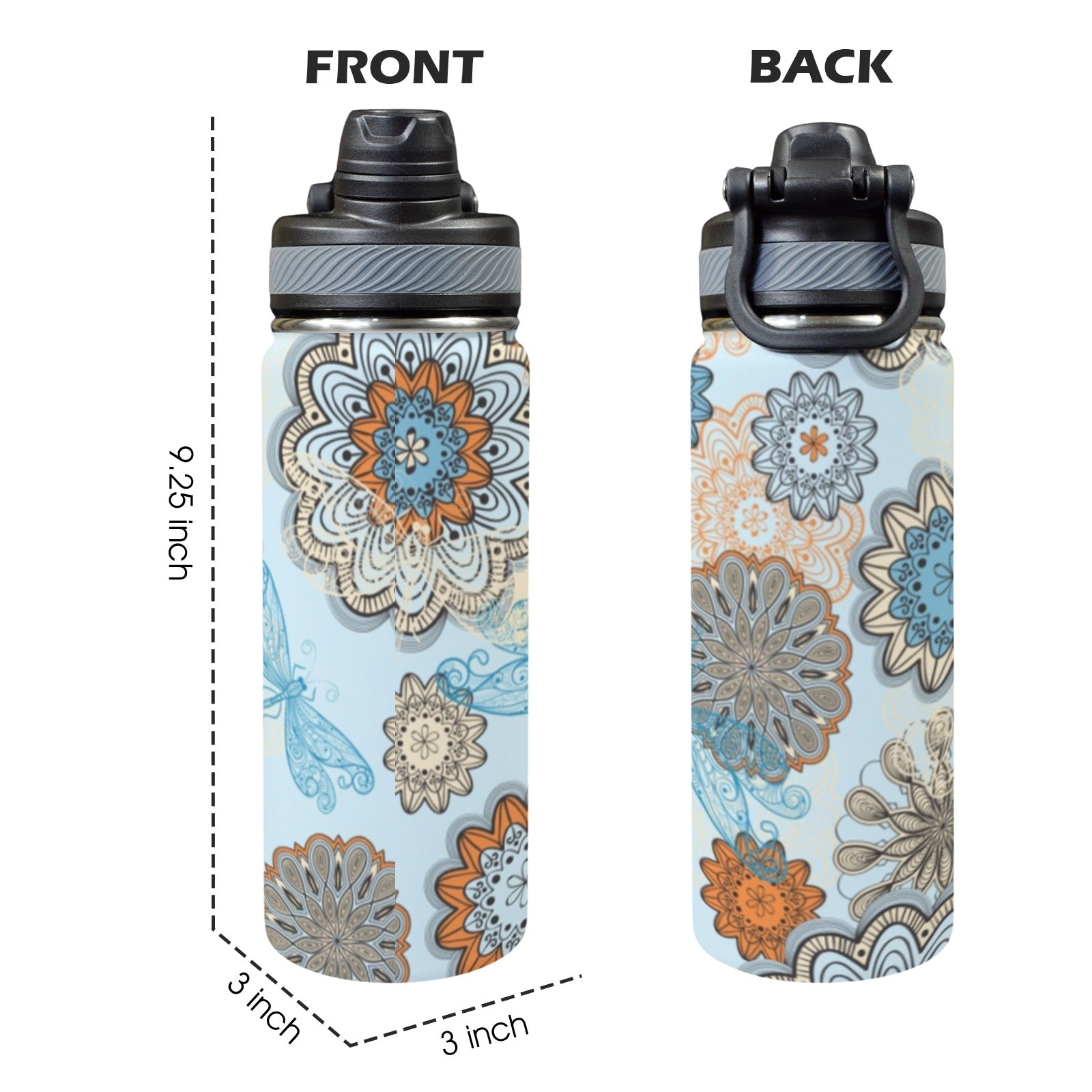 Blue Butterfly Flower - Insulated Water Bottle with Dual-Use Lid (18oz) Insulated Water Bottle with Dual-Use Lid (18oz) Plants Printed Offshore