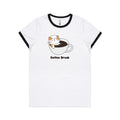 Cat Coffee Break Women's AS Colour Ringer Tee White Black Womens Ringer T-shirt animal Coffee Printed In Australia