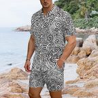 Black And White Abstract Men's Hawaiian Shirt & Shorts Set Men's Hawaiian Shirt & Shorts Set Printed Offshore