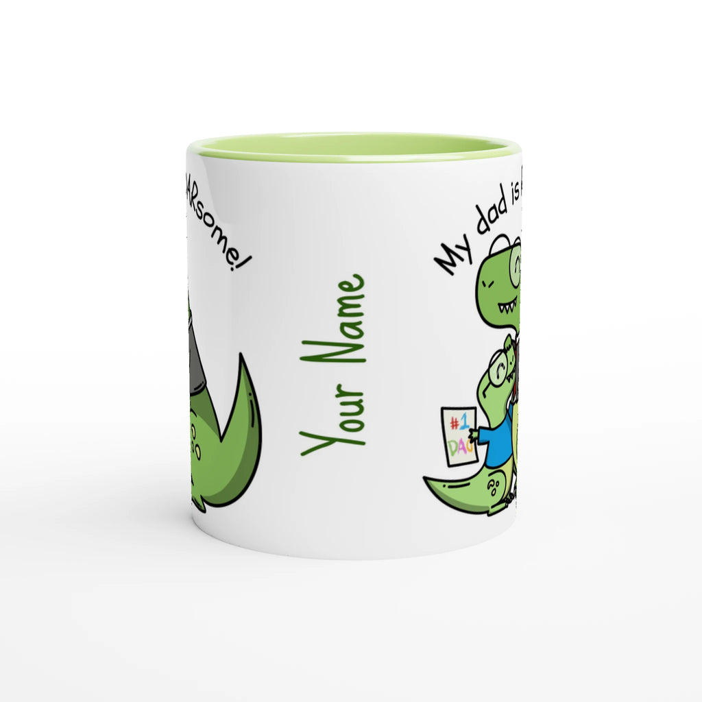Personalised - My Dad Is Roarsome, Dinosaur - White 11oz Ceramic Mug Personalised Mug customisable dad Globally Fulfilled personalise