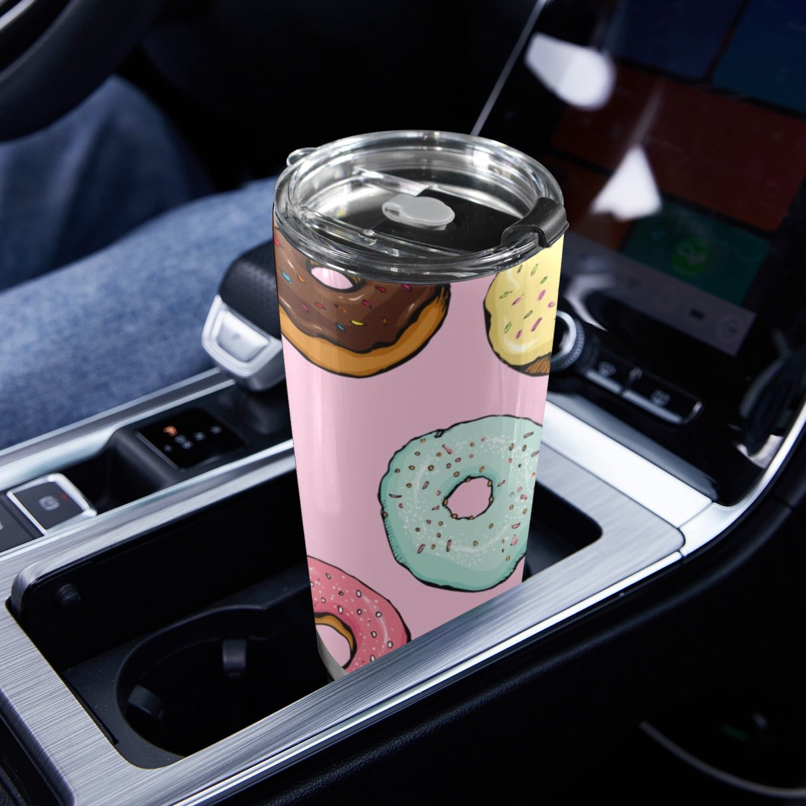 Doughnuts - 20oz Mobile Tumbler with Lid (Black Lock) 20oz Travel Mug Food Printed Offshore