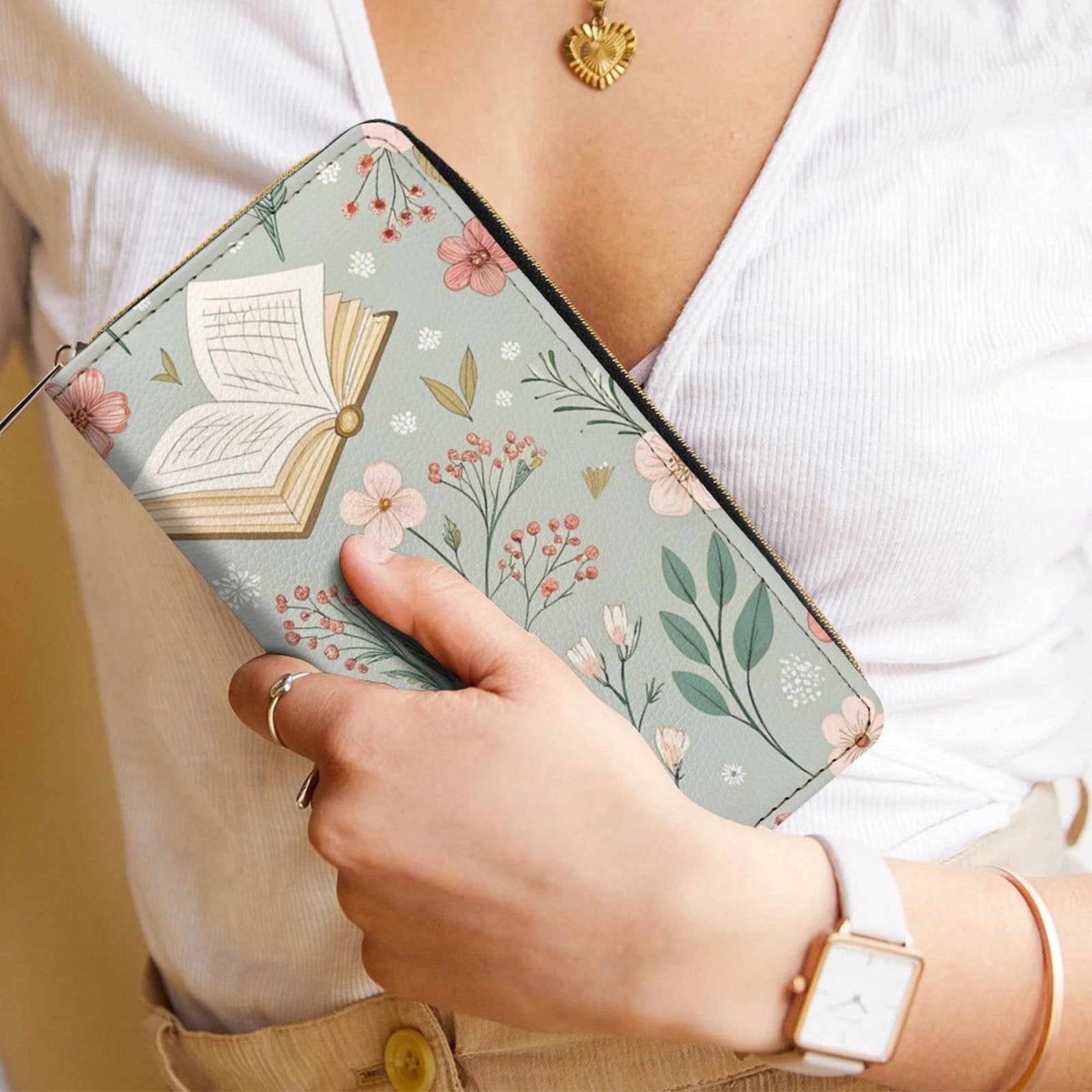 Books And Flowers -  PU Leather Wallet