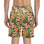 Vintage Hawaiian Floral Men's Mid-Length Beach Shorts Men's Mid-Length Beach Shorts Plants Printed Offshore