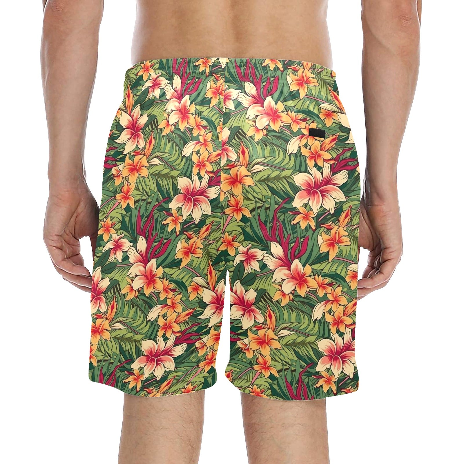 Vintage Hawaiian Floral Men's Mid-Length Beach Shorts Men's Mid-Length Beach Shorts Plants Printed Offshore