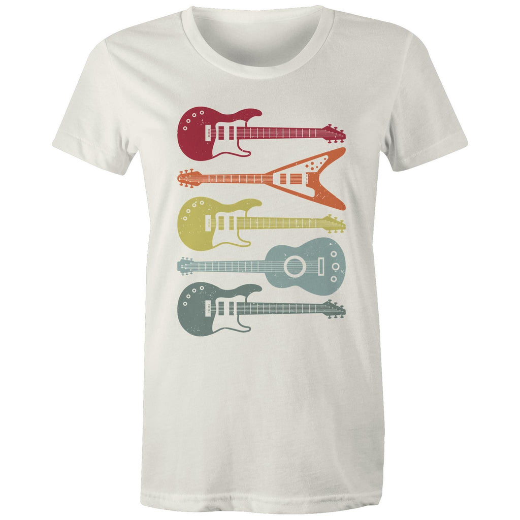 Retro Guitars - Womens T-shirt Natural Womens T-shirt Music Printed In Australia
