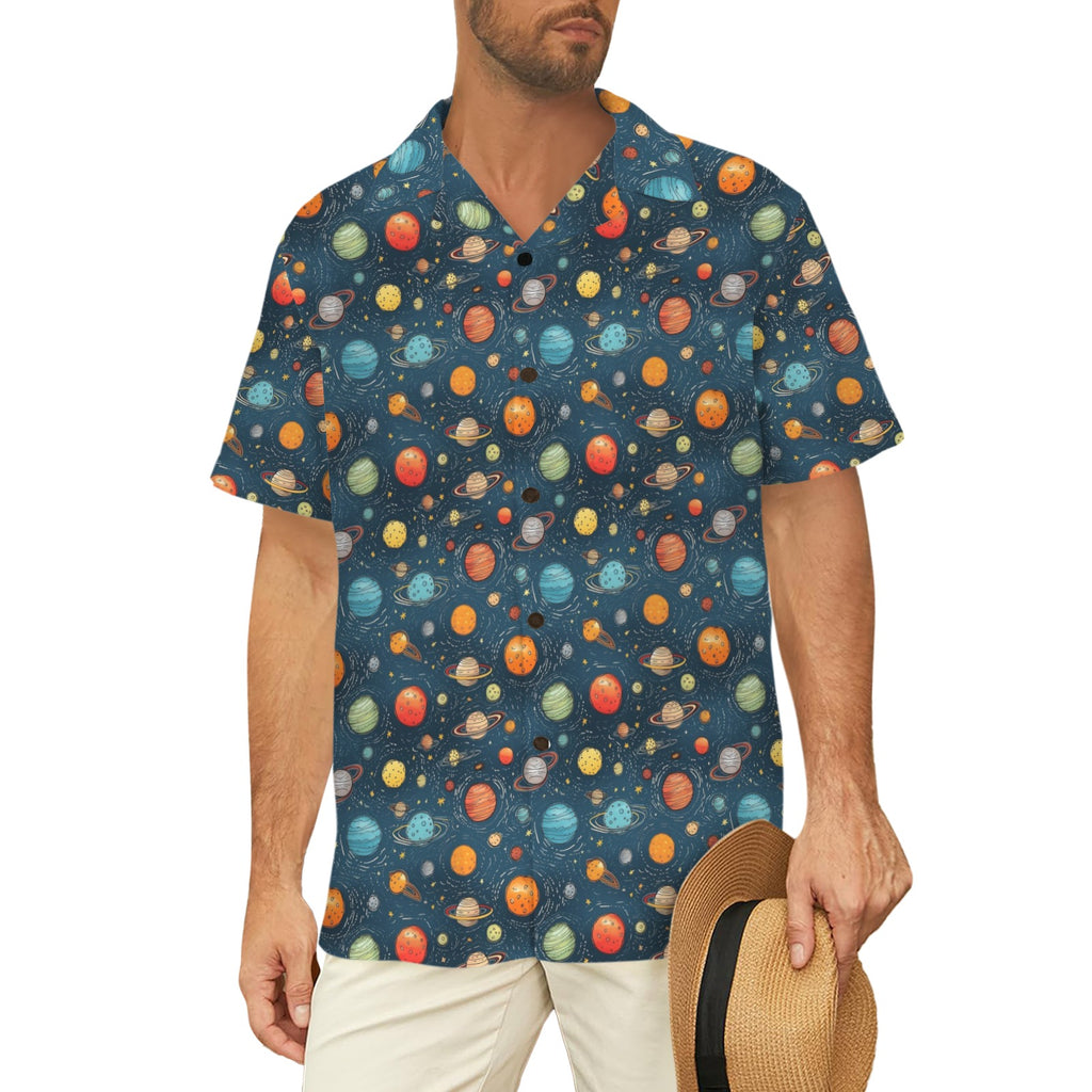 Galaxy Men's Short Sleeve Hawaiian Shirt Men's Hawaiian Shirt (New) Printed Offshore Space