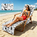 Black And White Dogs Beach Chair Towel Cover with Side Pockets