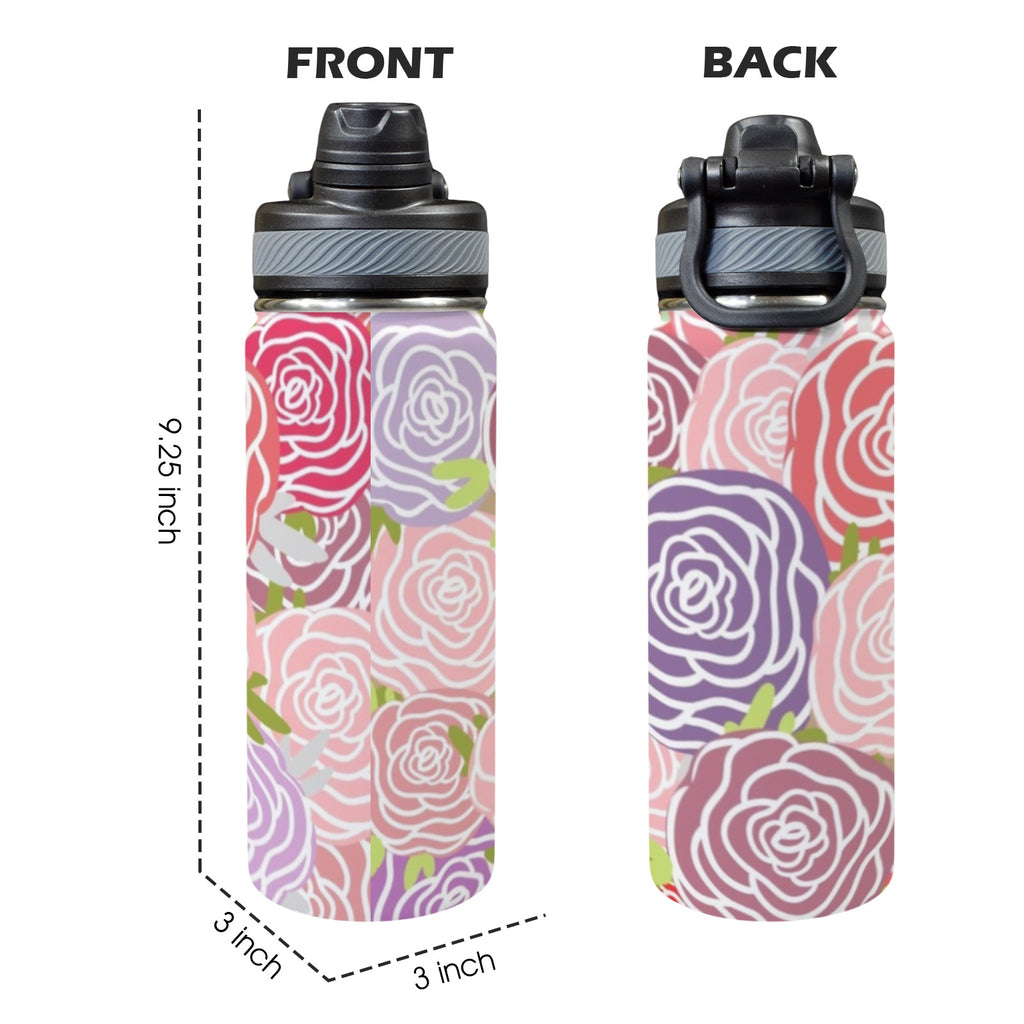 Abstract Roses - Insulated Water Bottle with Dual-Use Lid (18oz) Insulated Water Bottle with Dual-Use Lid (18oz) Plants Printed Offshore