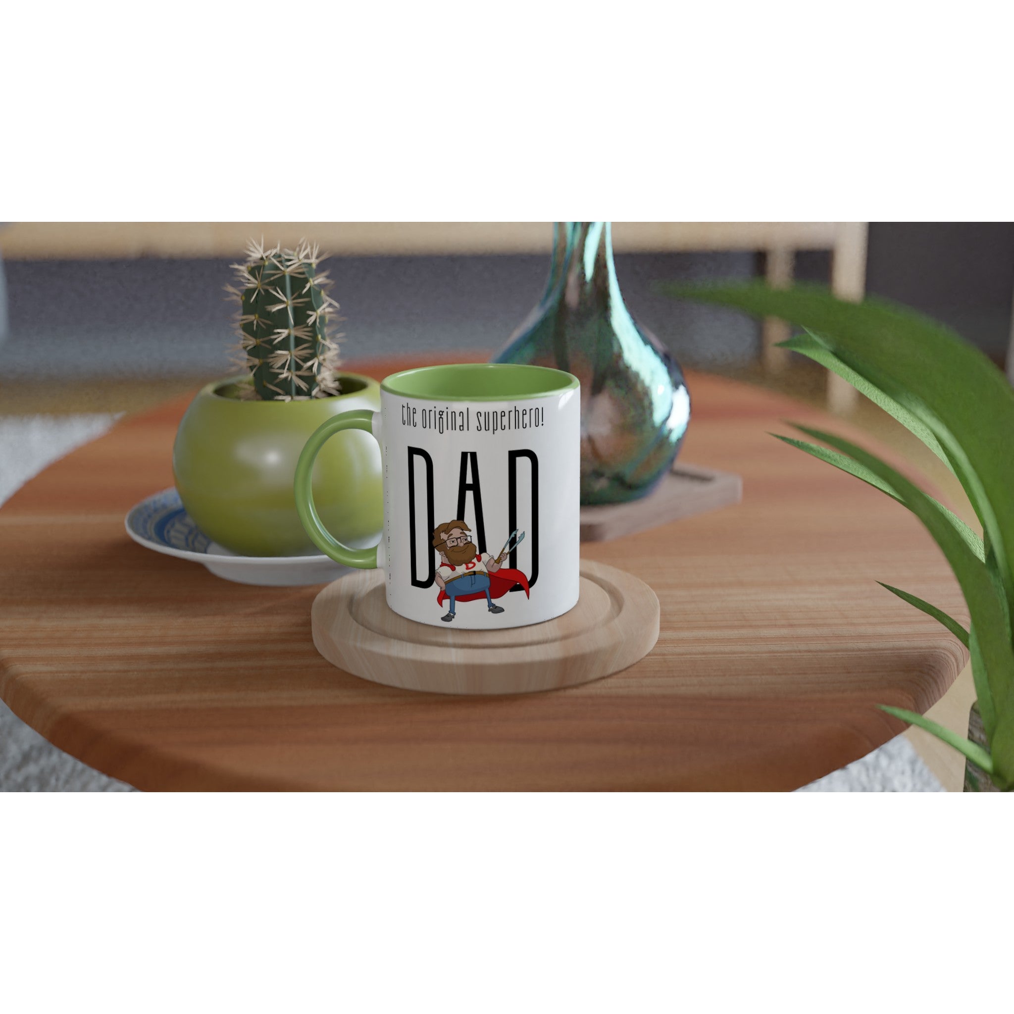 Dad, The Original Superhero - White 11oz Ceramic Mug with Colour Inside Colour 11oz Mug comic Dad Globally Fulfilled