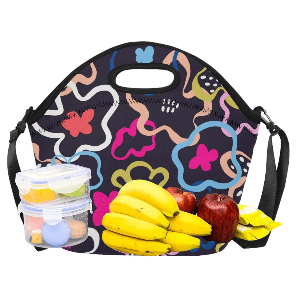 Abstract Floral Neoprene Lunch Bag/Large (Model 1669) Neoprene Lunch Bag Plants Printed Offshore